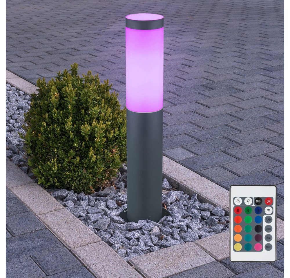 etc-shop LED Außen-Stehlampe, Leuchtmittel inklusive, Warmweiß, Farbwechsel, Außen Steh Leuchte Edelstahl FERNBEDIENUNG Garten Sockel Lampe von etc-shop