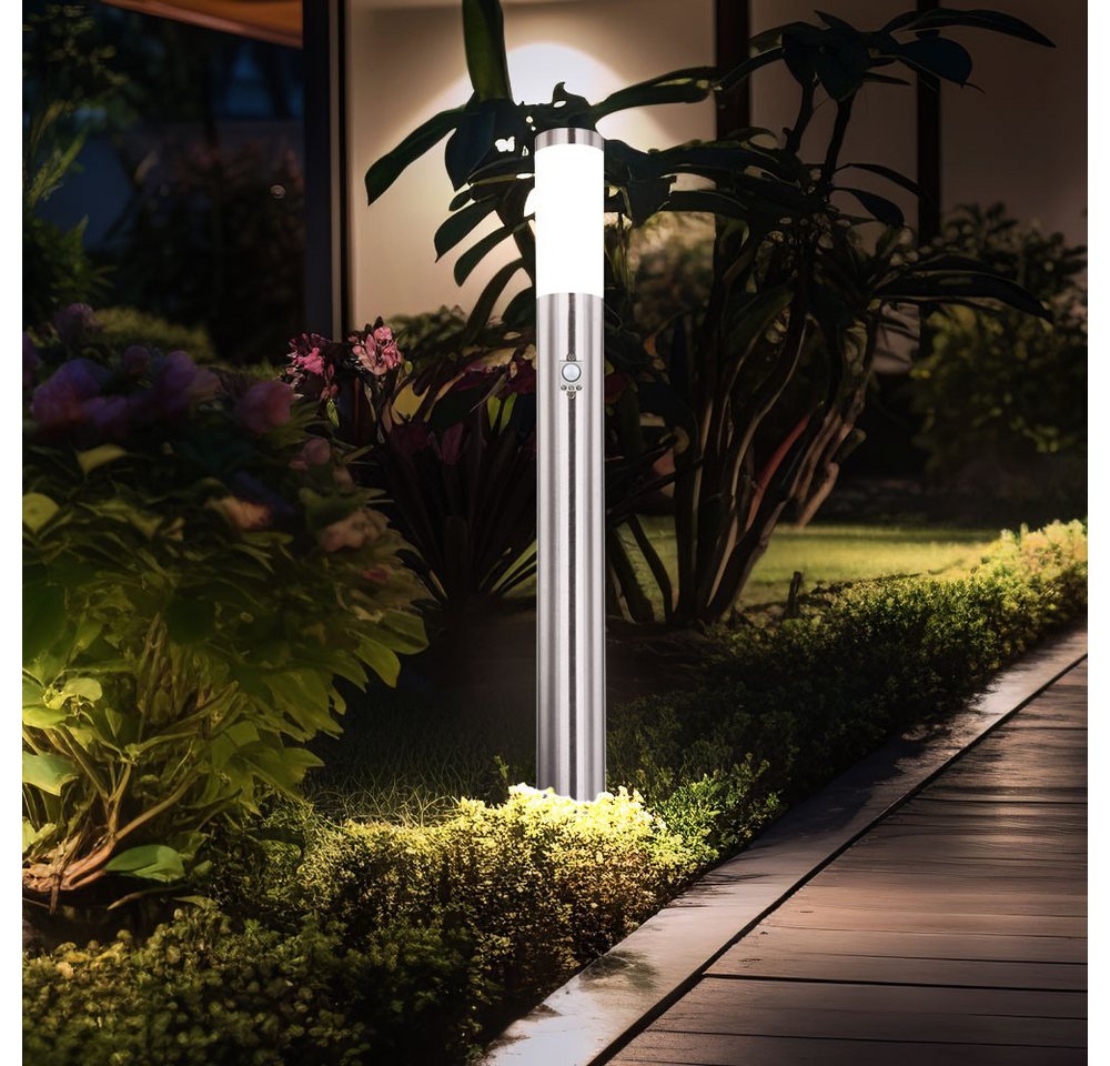 etc-shop LED Außen-Stehlampe, Leuchtmittel inklusive, Warmweiß, Design Außen Steh Leuchte Terrassen Edelstahl Sockel Garten SENSOR von etc-shop