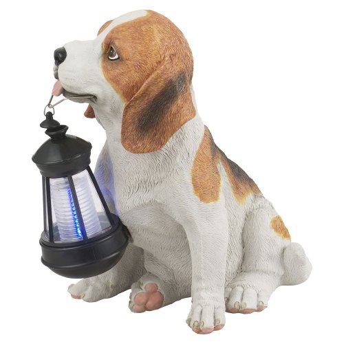 etc-shop Solar Hund Gartenskulptur für Außen Terrassen Gartendeko Figur Skulptur Akku, Kunststoff braun weiß, 1x LED 3000K, BxH 15x24,5 cm von etc-shop