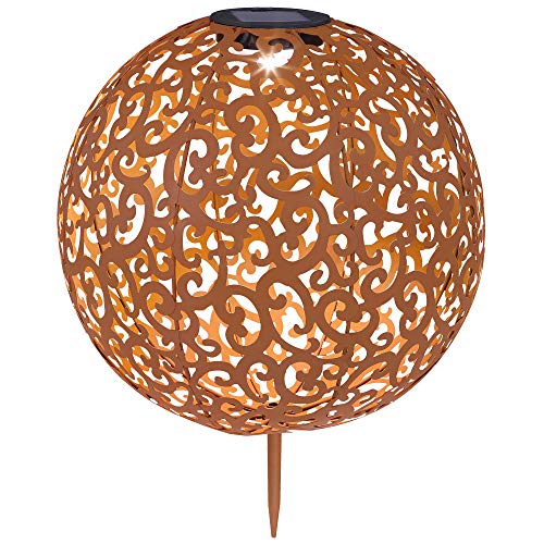 etc-shop Solarkugel für Außen Garten Deko Solarlampe orientalische Kugel Solarkugel rostoptik für Außen, Metall, LED 0,06W warmweiß, DxH 28,5x40 cm von etc-shop