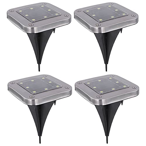 etc-shop Solarlampe Bodenleuchte Solarlampen für Außen Wegeleuchte Gartenleuchten Solar mit Erdspieß, Kunststoff Edelstahl, LED kaltweiß, LxBxH 10x10x13 cm, 4er Set von etc-shop