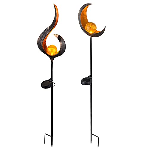 etc-shop Solarleuchte Flamme Garten Solarstab Solar Deko für Außen im Flammen und Mond Design, mit Erdspieß und Lichteffekt, 1x LED warmweiß, H 90 cm, 2er Set von etc-shop