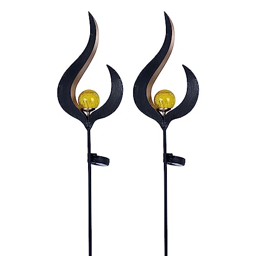 etc-shop Solarleuchte Flamme Garten Solarstab für Außen Solar Garten Deko für Außen, mit Erdspieß und Crackle Glas Lichteffekt, 1x LED, H 90 cm, 2er Set von etc-shop