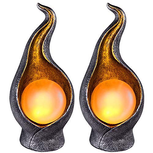 etc-shop Solarleuchte Solarlampe Außenleuchte Gartenleuchte Außenlampe Eingangsbereich, IP44 Spritzwasserfest Flammenoptik silber gold, 36x LED 0,06W warmweiß, H 26,5 cm, 2er Set von etc-shop