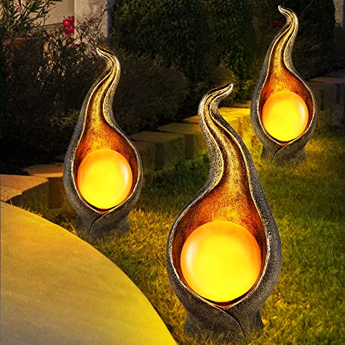 etc-shop Solarleuchte Solarlampe Außenleuchte Gartenleuchte Außenlampe Eingangsbereich, IP44 Spritzwasserfest Flammenoptik silber gold, 36x LED 0,06W warmweiß, H 26,5 cm, 3er Set von etc-shop