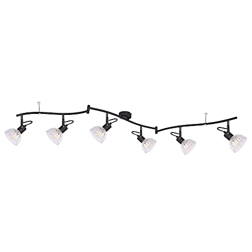 etc-shop Spotleiste 6-Flammig Deckenleuchte 6 Strahler Deckenlampe schwenkbar, Glas klar, Metall schwarz, 6x E14 Fassungen, L 150 cm von etc-shop