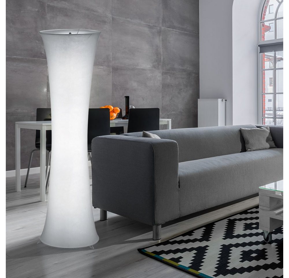 etc-shop Stehlampe, Stehleuchte Wohnzimmer modern Säulenlampe 2 flammig Stehleuchte weiß mit Stoffschirm, Metall weiß, 2x E27 Fassungen, DxH 35x123 cm von etc-shop