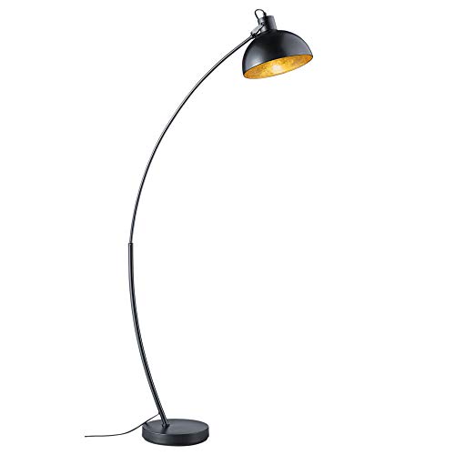 etc-shop Stehlampe Bogenleuchte schwarz Leselampe Standleuchte gold Wohnzimmer Bogenstandleuchte, Metall, Fußschalter, 1x E27, DxH 25x155 cm von etc-shop