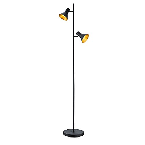 etc-shop Stehlampe Wohnzimmer Gelenkleuchte Deckenfluter Stehleuchte schwarz gold mit Fußschalter, Metall, verstellbar, 2x E14, BxTxH 33,5x2x144 cm von etc-shop