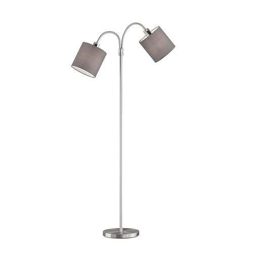 etc-shop Stehleuchte Stehlampe Standleuchte Wohnzimmerleuchte Schlafzimmerlampe, Metall nickel Stoffschirme, 2 Flammig getrennt schaltbar, E27, H 170 cm von etc-shop