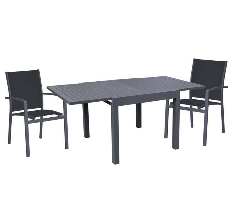 etc-shop Stuhl, 3-Teilig Tisch Gruppe ALU Dunkelgrau Garten Sitz-Gruppe Veranda von etc-shop