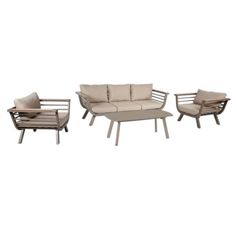 etc-shop Stuhl, 4 teilig Lounge-Gruppe Alu 3-Sitzer Sofa Sessel Tisch Garten Terrasse von etc-shop