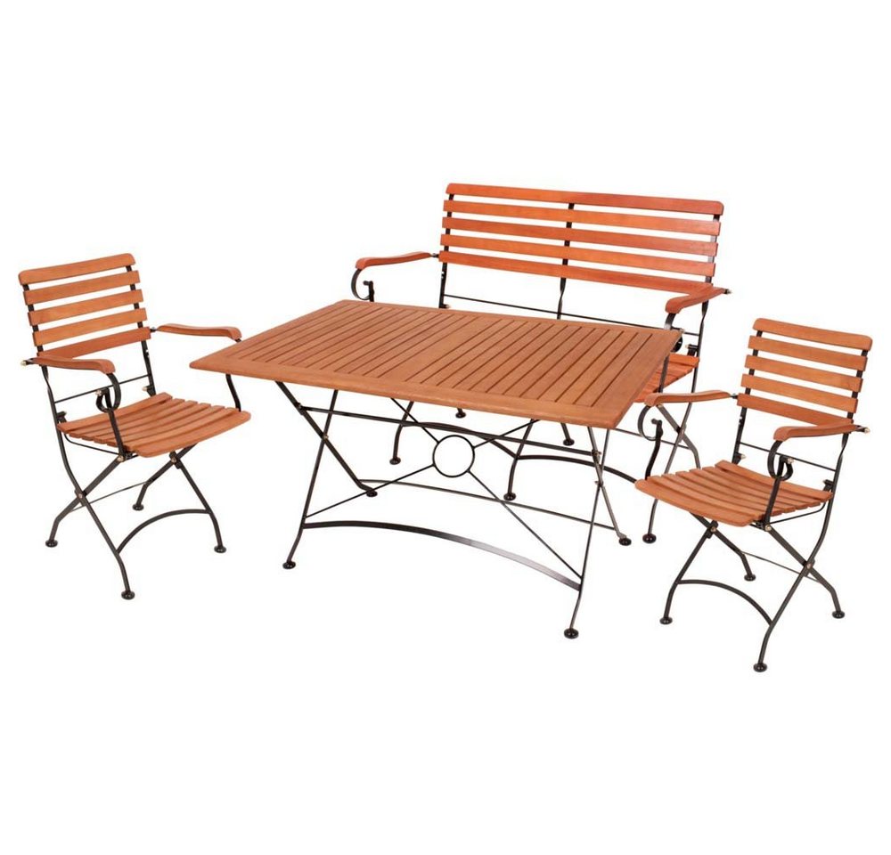 etc-shop Stuhl, 4 teilig Tisch Sitz Gruppe Eukalyptus Stühle Armlehnen Bank Garten von etc-shop