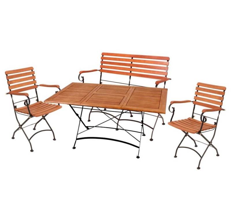 etc-shop Stuhl, 4 teilig Tisch Sitz Gruppe Eukalyptus Stühle Bank Garten Armlehnen von etc-shop