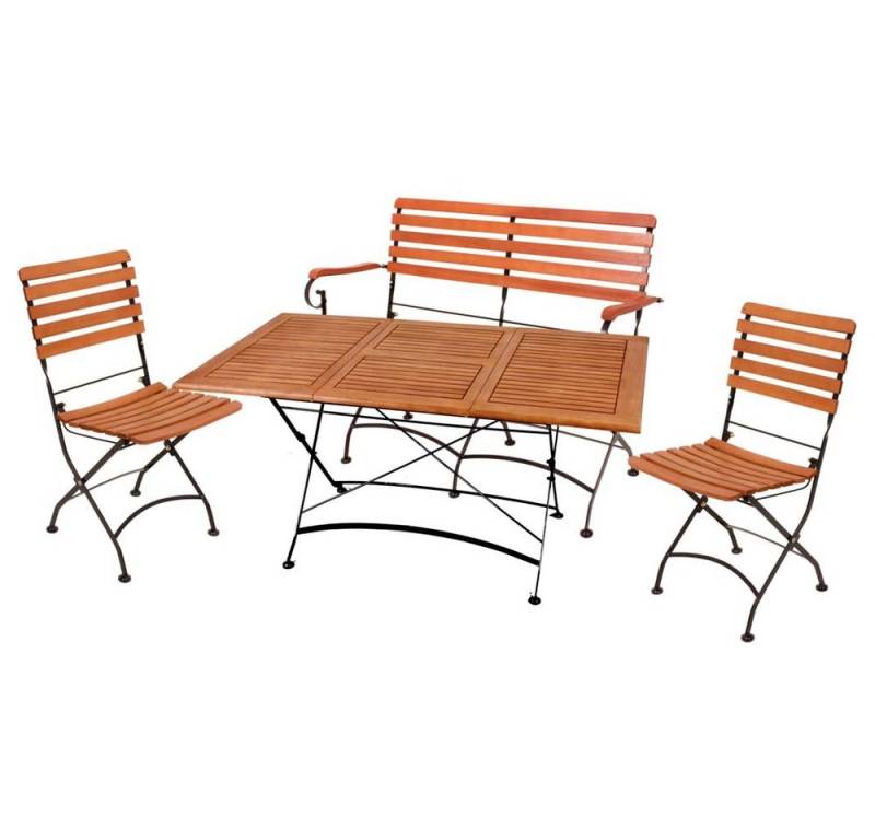 etc-shop Stuhl, 4 teilig Tisch Sitz Gruppe Eukalyptus Stühle Bank Garten Terrasse von etc-shop