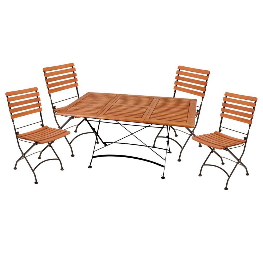 etc-shop Stuhl, 4 teilig Tisch Sitz Gruppe Eukalyptus Stühle Garten Terrasse Balkon von etc-shop