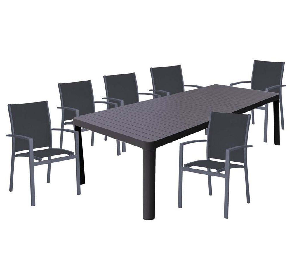 etc-shop Stuhl, 7 teilig Sitz-Gruppe Tisch Gruppe ALU Dunkelgrau Streber von etc-shop