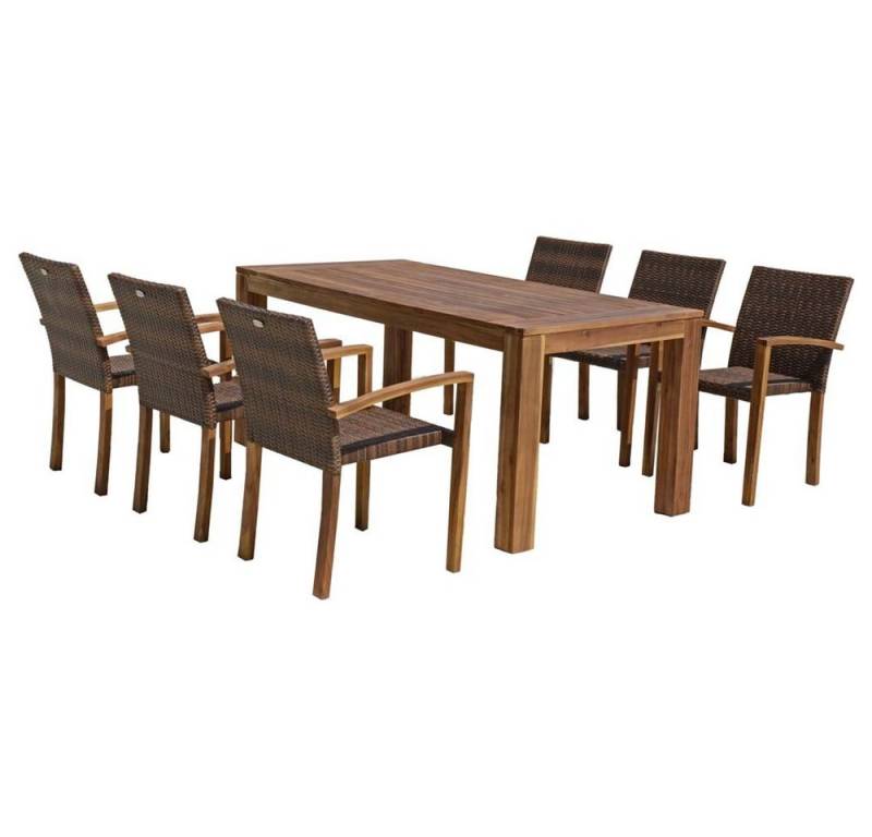 etc-shop Stuhl, 7 teilig Tisch Gruppe Akazie Garten Sitz-Gruppe Veranda Terrasse von etc-shop