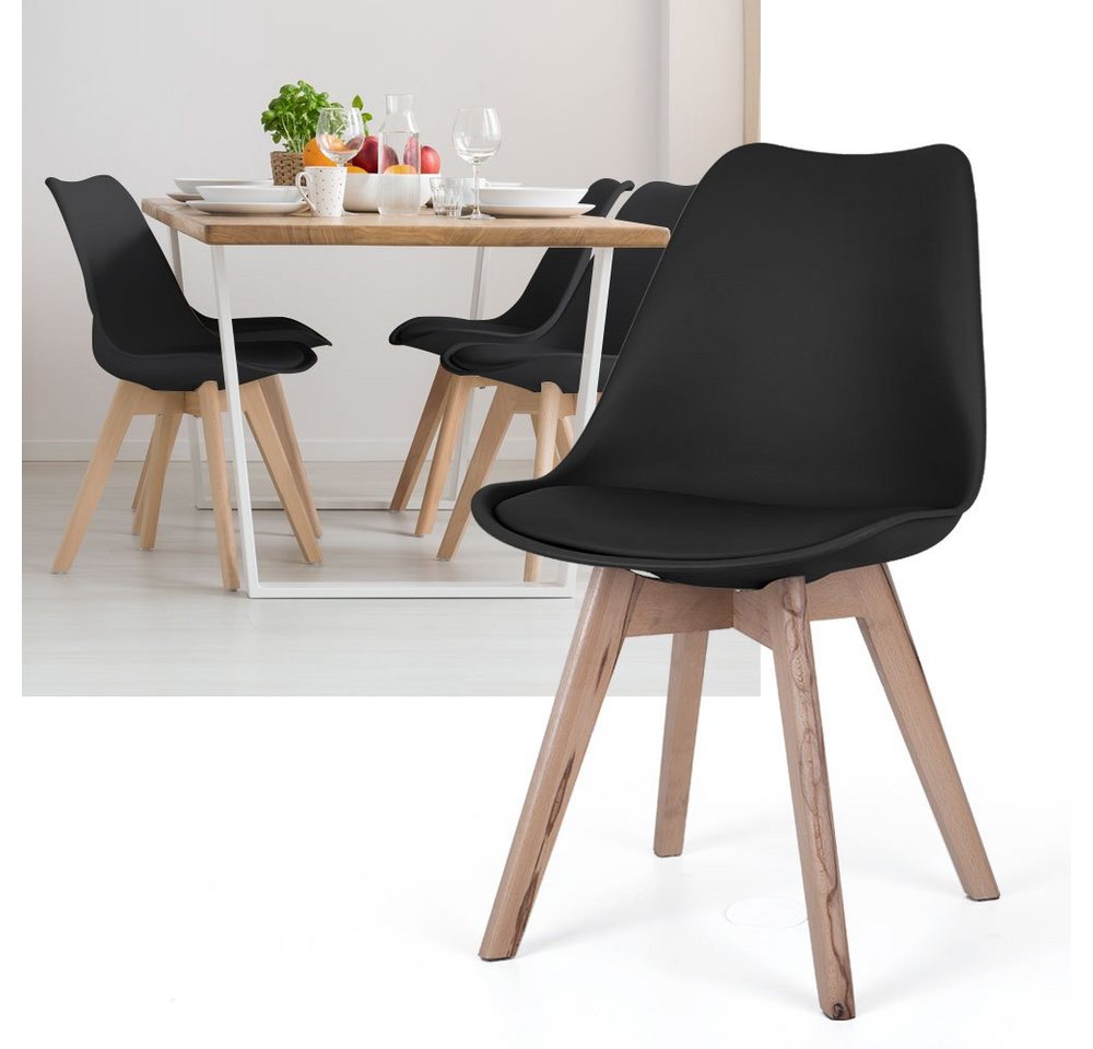 etc-shop Stuhl, Esszimmerstuhl Eiche schwarz Schalenstuhl Küchenstuhl Holz Polster 4x von etc-shop
