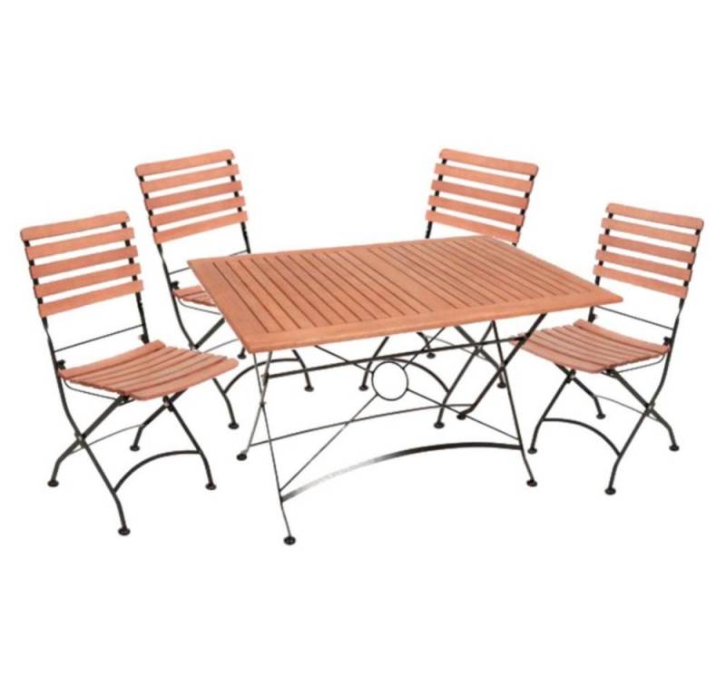 etc-shop Stuhl, Garten Möbel Set Tisch Sitz Gruppe Wien Stahl 4-Sitzer 5-teilig braun von etc-shop