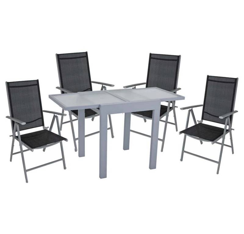 etc-shop Stuhl, Garten Sitz Tisch Gruppe Lola ALU Glas 4-Sitzer 5-teilig grau Veranda von etc-shop