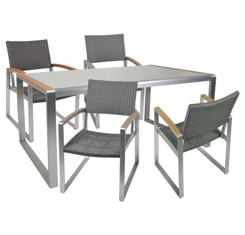 etc-shop Stuhl, Sitz Tisch Gruppe Garten Veranda geflechtet Terrasse Aluminium Gestell von etc-shop