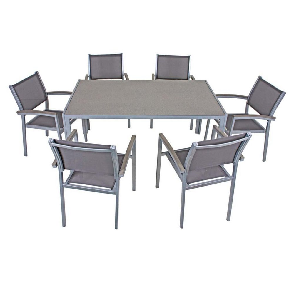 etc-shop Stuhl, Tischgruppe Sitzgruppe ALU Grau Glas 7-tlg H 86 cm Garten Terrasse von etc-shop