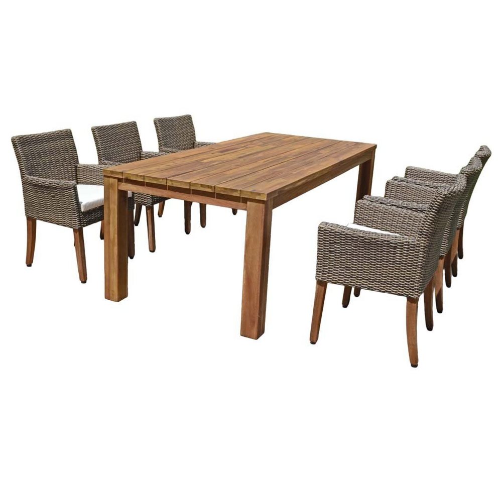 etc-shop Stuhl, Tischgruppe Sitzgruppe Akazie ALU sandgestrahlt L 220 cm Garten von etc-shop
