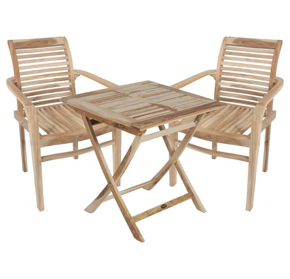 etc-shop Stuhl, Tischgruppe Sitzgruppe Braun 3-tlg unbehandelt H 97 cm Garten Terrasse von etc-shop