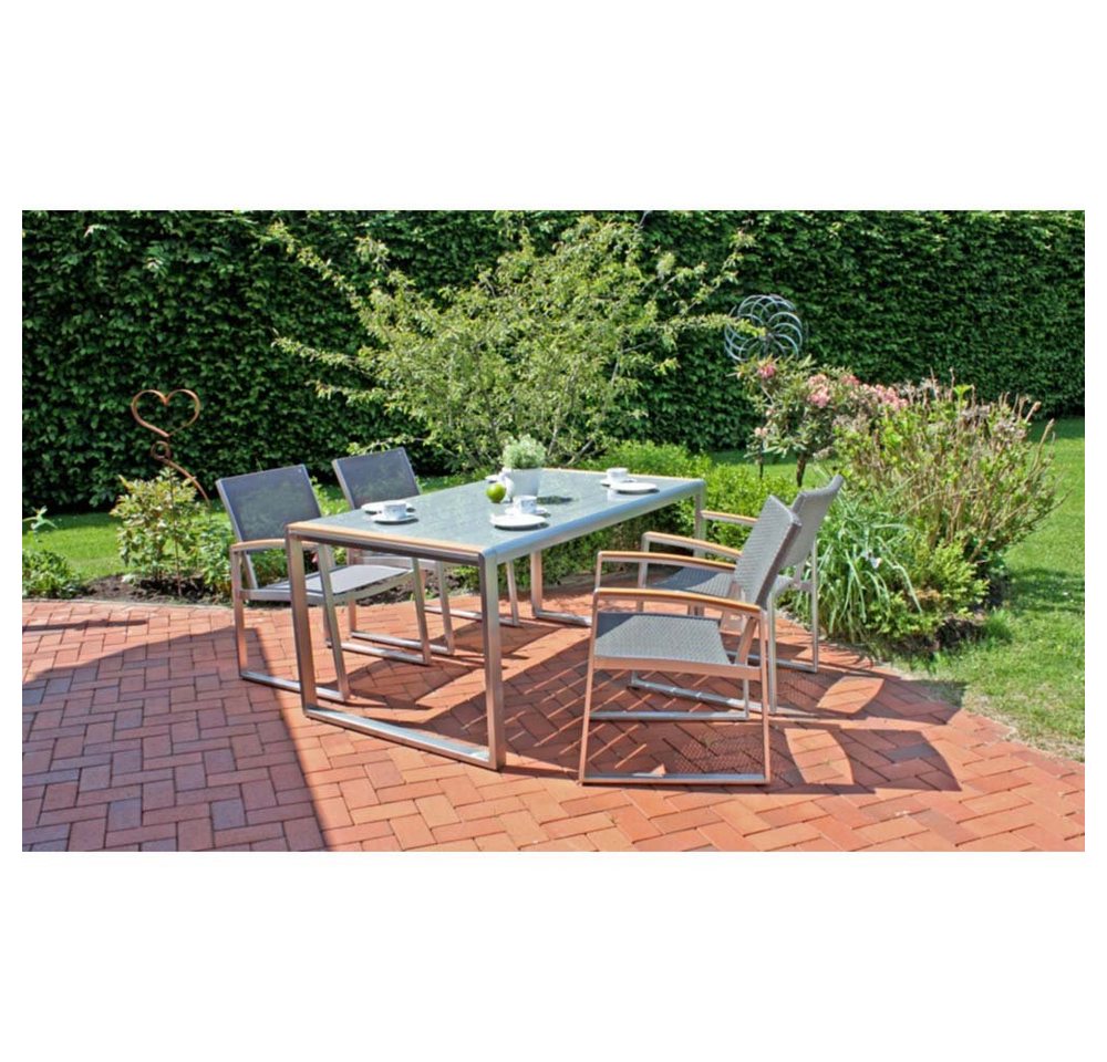 etc-shop Stuhl, Tischgruppe Sitzgruppe Glas ALU Slat-Look 7-tlg L 160 cm Garten von etc-shop