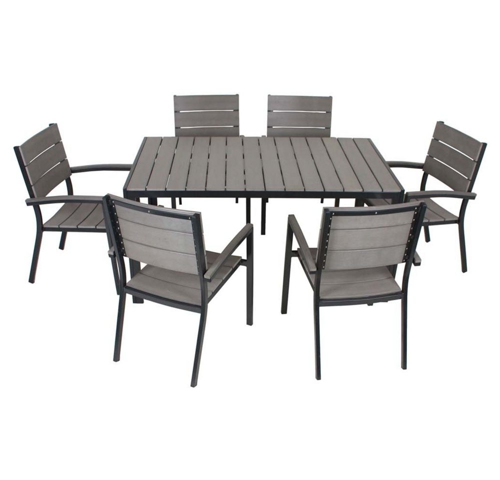 etc-shop Stuhl, Tischgruppe Sitzgruppe Grau-schwarz 7-tlg ALU H 72 cm Garten Terrasse von etc-shop