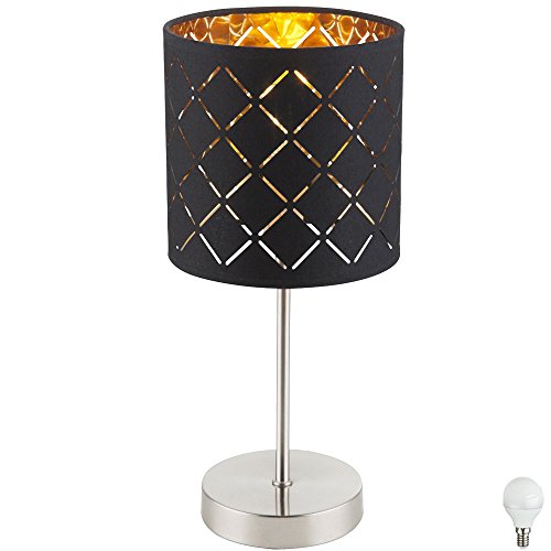 etc-shop Tisch Leuchte Wohn Zimmer Schalter Lese Lampe Textil schwarz gold im Set inkl. LED Leuchtmittel von etc-shop