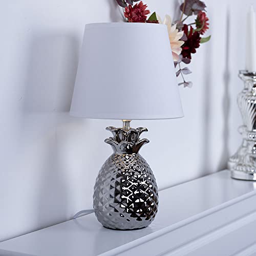etc-shop Tischlampe Beistellleuchte silber Schreibtischlampe modern Leselampe im Ananas Design Nachtlicht, Keramik Textil weiß, 1x E14 Fassung, DxH 20x35 cm etc-shop Tischlampe Beistellleuchte silber Schreibtischlampe modern Leselampe im Ananas Design Nachtlicht, Keramik Textil weiß, 1x E14 Fassung, DxH 20x35 cm von etc-shop