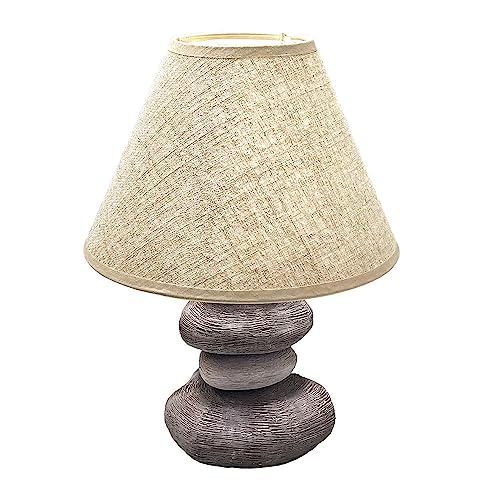 etc-shop Tischlampe Schlafzimmer Beistellleuchte braun Leselampe modern, Schreibtischleuchte Steinoptik Textil Schirm, Keramik grau, 1x E14, DxH 25x33,5 cm von etc-shop