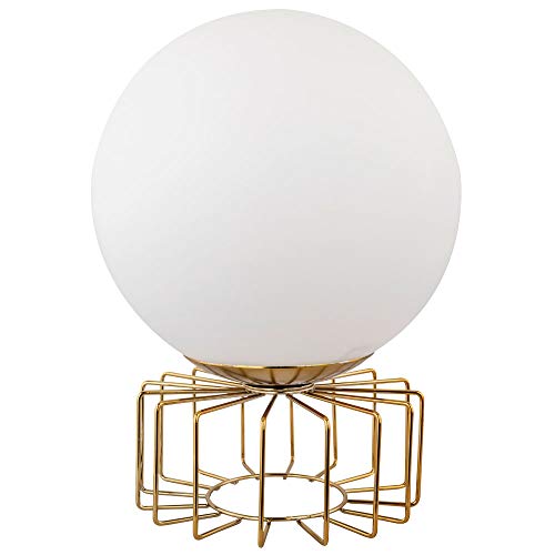 etc-shop Tischlampe Tischleuchte rund Glas opal Schalter messing Metall 15 cm Wohnzimmer Schlafzimmer von etc-shop