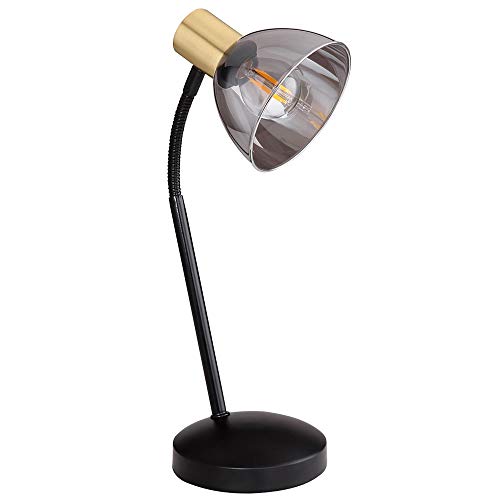 etc-shop Tischlampe flexibel Nachttischleuchte Rauchglas Tischleuchte Leselampe schwarz, 1x E14, LxH 18,5x41 cm von etc-shop