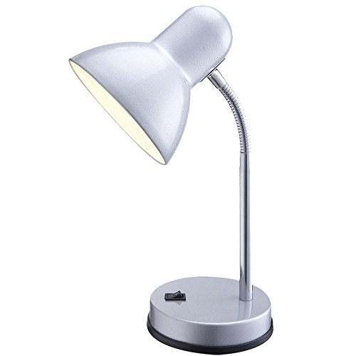 etc-shop Tischlampe mit Kippschalter silber Schreibtischleuchte Flexo-Arm Tischleuchte Chrom Schlafzimmer, 1x E27 Fassung, DxH 13x33 cm von etc-shop