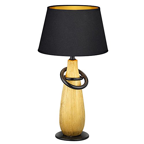 etc-shop Tischlampe schwarz Nachttischleuchte Schlafzimmer Schreibtischlampe gold, Retro Leselampe Nachtlicht Keramik Stoff, 1x E14 Fassung, DxH 20x38 cm von etc-shop