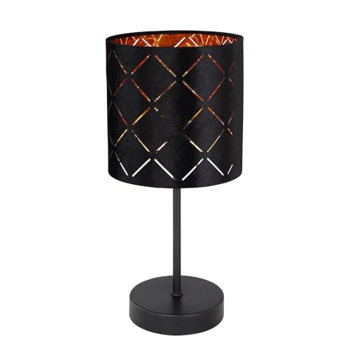 etc-shop Tischleuchte Tischlampe Beistellleuchte Wohnzimmerlampe Musterleuchte Designlampe mit Textilschirm, Metall schwarz, 1x E14 Fassung, DxH 15x35 cm von etc-shop