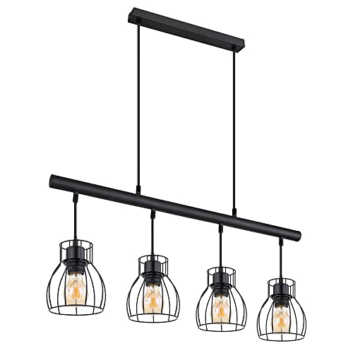 etc-shop Vintage Pendelleuchte Hängelampe Esstisch Hängeleuchte Industrial schwarz Hängelampe, Käfig Schirme Metall, 4x LED 7W 806Lm warmweiß, L 77 cm von etc-shop