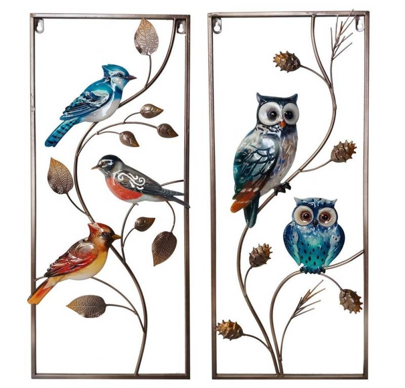 etc-shop Wanddekoobjekt, 2et Außen Wand Behang Eulen Bild Vogel Relief Garten Außen Dekoration von etc-shop