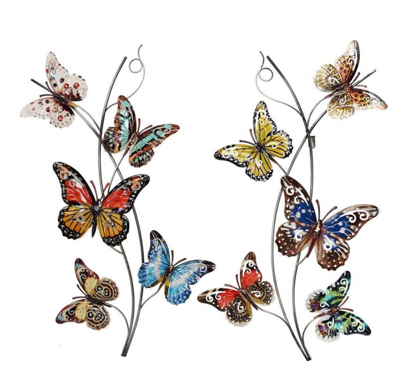etc-shop Wanddekoobjekt, Wanddekoration Schmetterlinge Gartendeko Wand Metall Deko Außen bunt von etc-shop