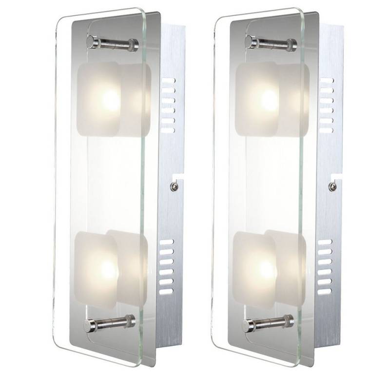 GLOBO LIGHTING LED Wandleuchte, LED-Leuchtmittel fest verbaut, Warmweiß, 2x LED Wand Lampen Schlaf Zimmer Beleuchtung Glas Spiegel Leuchten von GLOBO LIGHTING