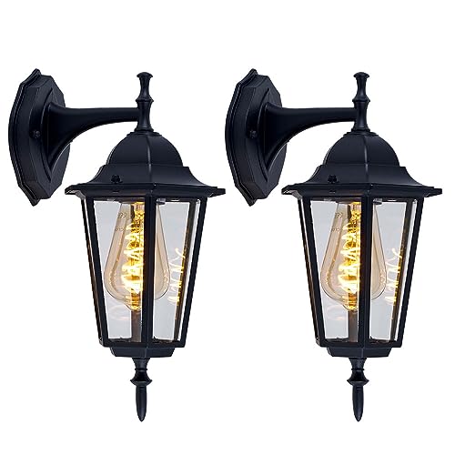 etc-shop Wandleuchte Aussen Wandlampe Laterne Wandlaterne Gartenleuchte schwarz Fassadenleuchte Außenlampe, Glas klar, 1x E27, TxBxH 20,8x17x36 cm, 2er Set von etc-shop