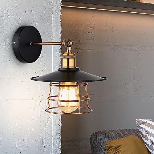 etc-shop Wandleuchte Industrial Flurleuchte Treppenhauslampe messing schwarz Wandlampe beweglich, Metall, 1x E27, BxHxT 20x28x28 cm von etc-shop