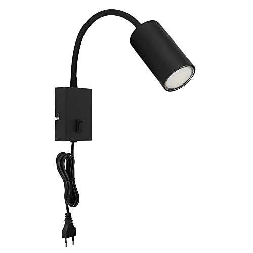 etc-shop Wandleuchte Schlafzimmerlampe Schreibtischleuchte mit Stecker, Leselampe, flexibel einstellbar, Schalter, Metall schwarz, GU10, LxBxH 32x7x44 cm von etc-shop