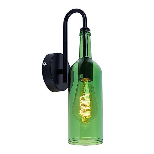 etc-shop Wandleuchte Wandlampe Wohnzimmerlampe Flaschen Design, Metall schwarz Acryl grün, 1x E27 max. 8W, BxH 10x35cm von etc-shop
