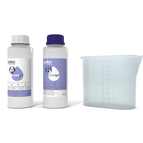 Crystalgel 1-Liter-Kit, transparentes Zweikomponenten-Silikon-Gel-Kristall-Füllungen, Isolierdichtungen Boxen Ablagerungskästen, Paket 2 Flaschen 500 ml + Karaffe von etelec