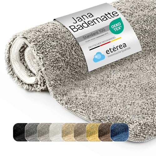 etérea Badematte rutschfest 80x50 cm waschbar - Bad Duschvorleger Hochflor - Bathroom Mat - Badteppich Waschmaschine Flauschig Schwer - Badläufer Teppich 50x80cm - Jana Badematte Silber von etérea Himmlische Qualität