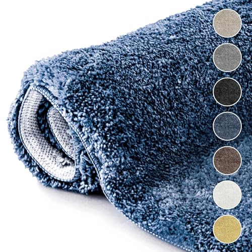 ETÉREA® Microfaser Badezimmerteppich 60x50cm JANA Blau [rutschfest & WASCHBAR] - Badematte rutschfest schnelltrocknend - Duschteppich - Bathroom Mat - Badteppich waschbar - Badläufer Teppich Bad von etérea Himmlische Qualität